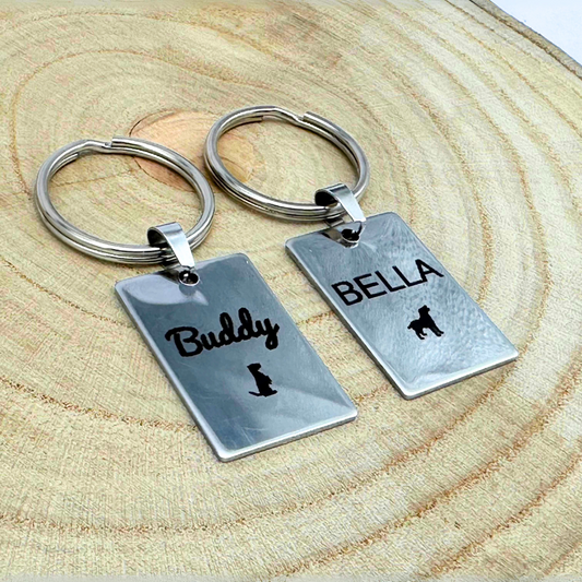 Rectangular Stainless Steel Pet Tag - Custom Engraved Name Tag for Dogs and Cats