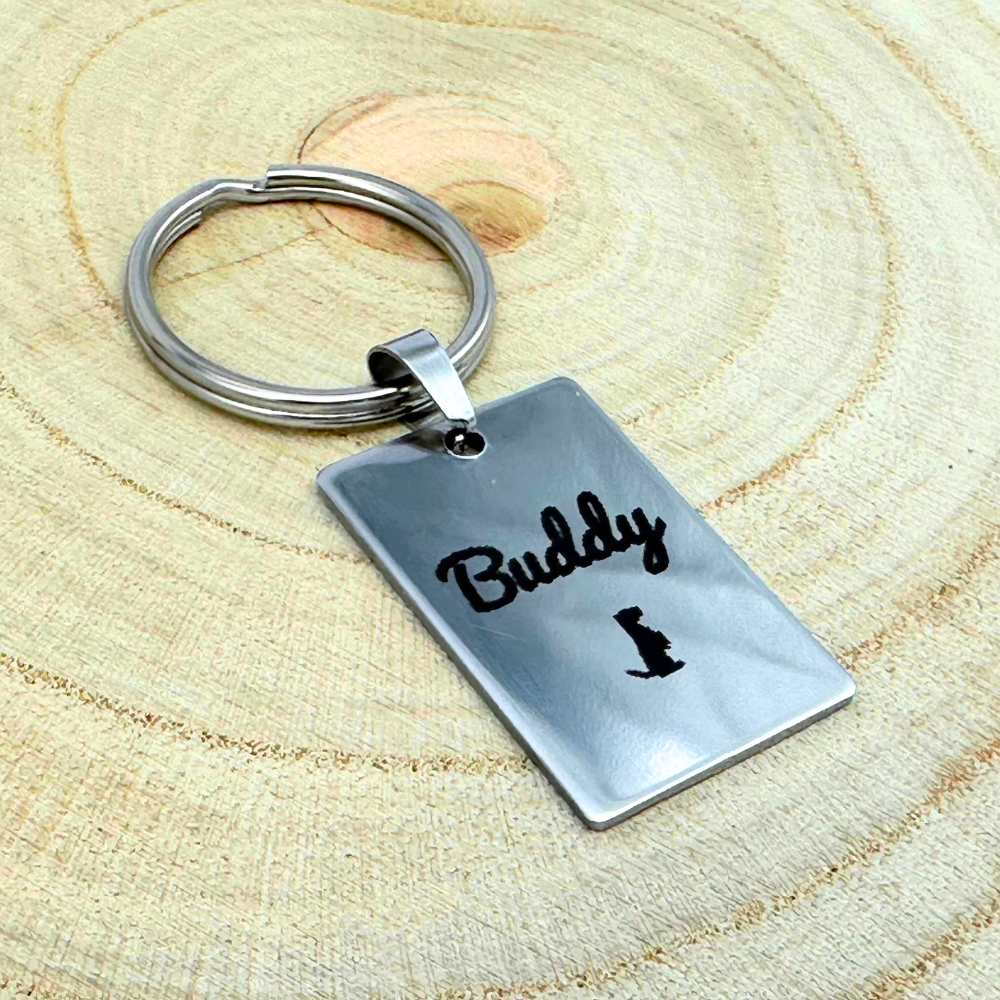 Rectangular Stainless Steel Pet Tag - Custom Engraved Name Tag for Dogs and Cats