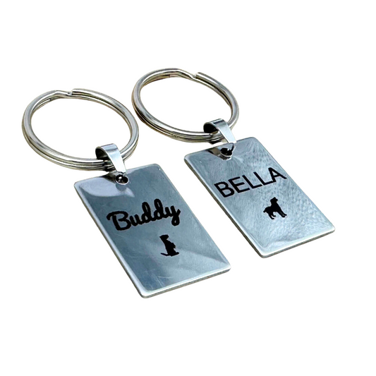 Rectangular Stainless Steel Pet Tag - Custom Engraved Name Tag for Dogs and Cats