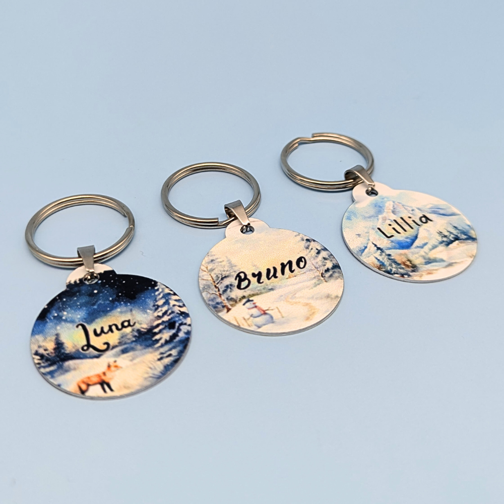 Round Aluminum Pet Tag with Winter & Christmas Design for Dogs and Cats - 32mm