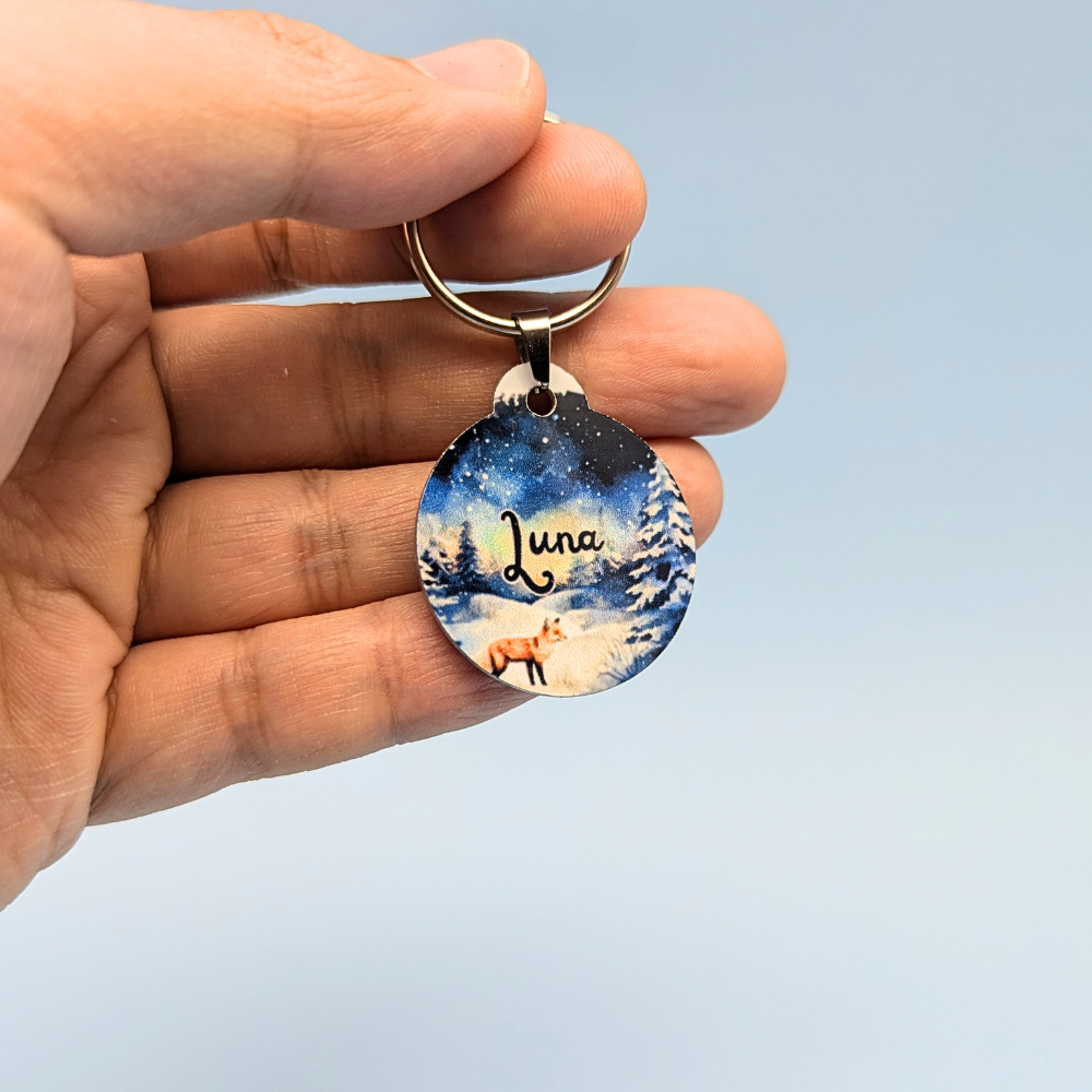 Round Aluminum Pet Tag with Winter & Christmas Design for Dogs and Cats - 32mm