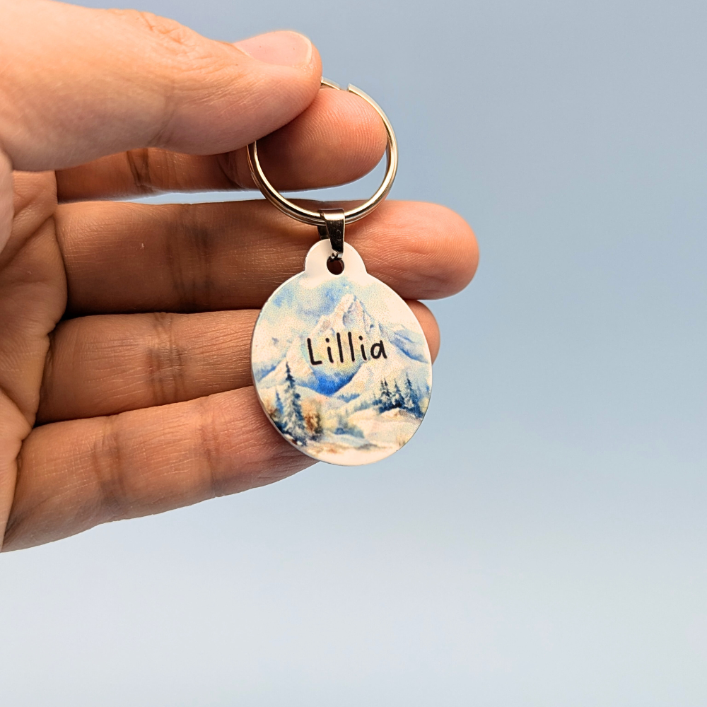 Round Aluminum Pet Tag with Winter & Christmas Design for Dogs and Cats - 32mm