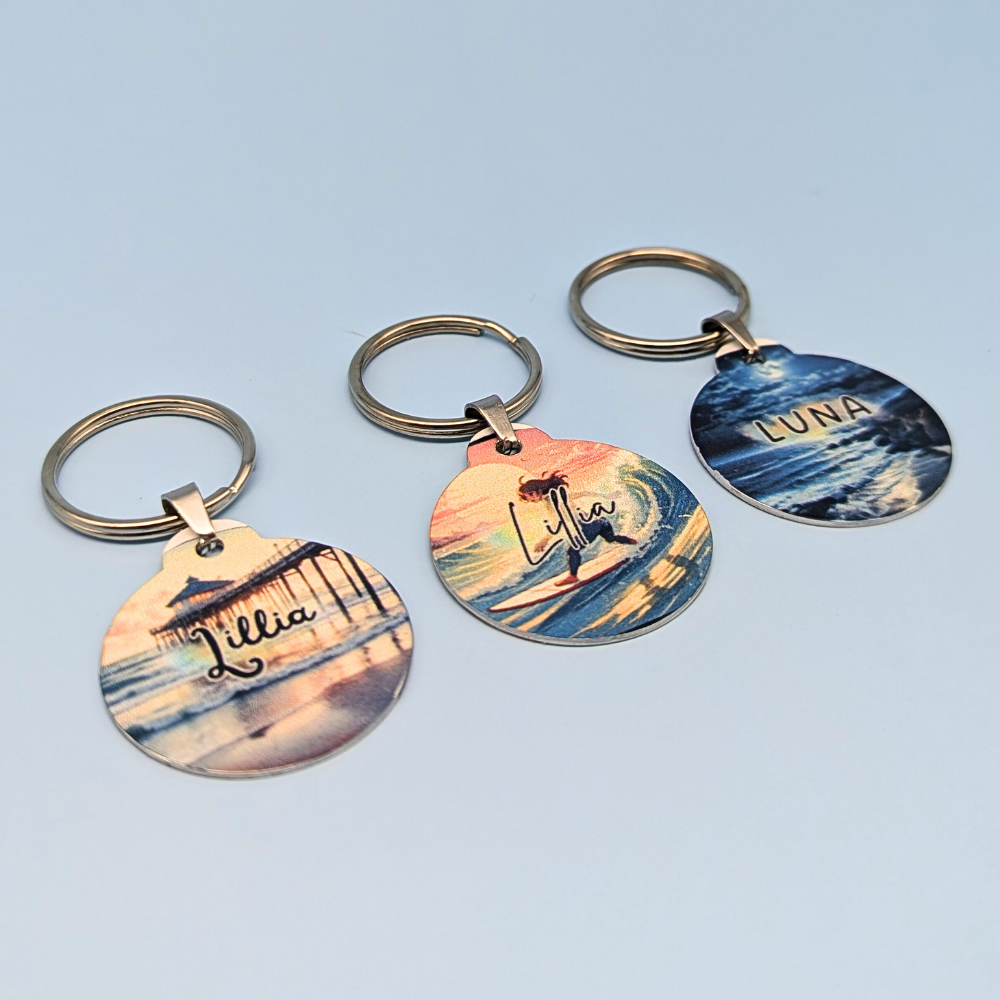 Round Aluminum Pet Tag with Summer Beach Designs for Dogs and Cats - 32mm