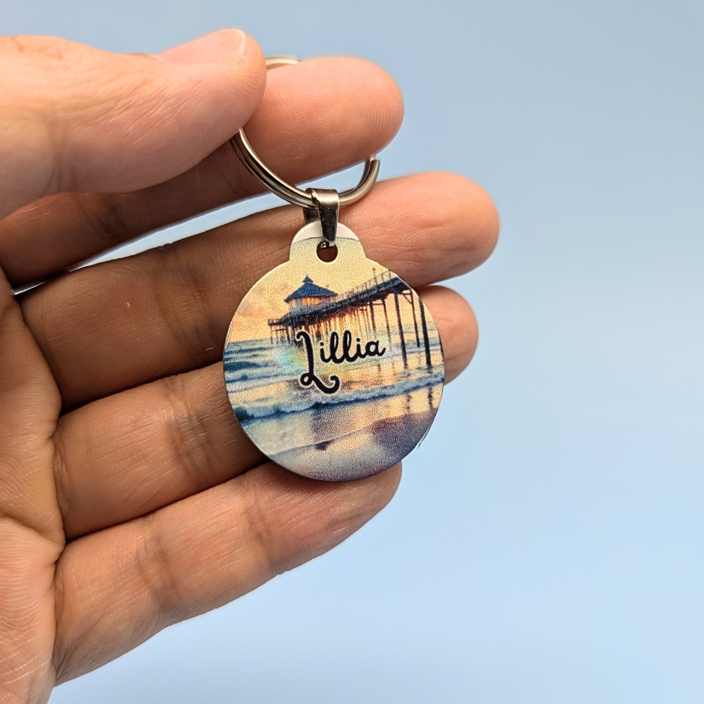 Round Aluminum Pet Tag with Summer Beach Designs for Dogs and Cats - 32mm
