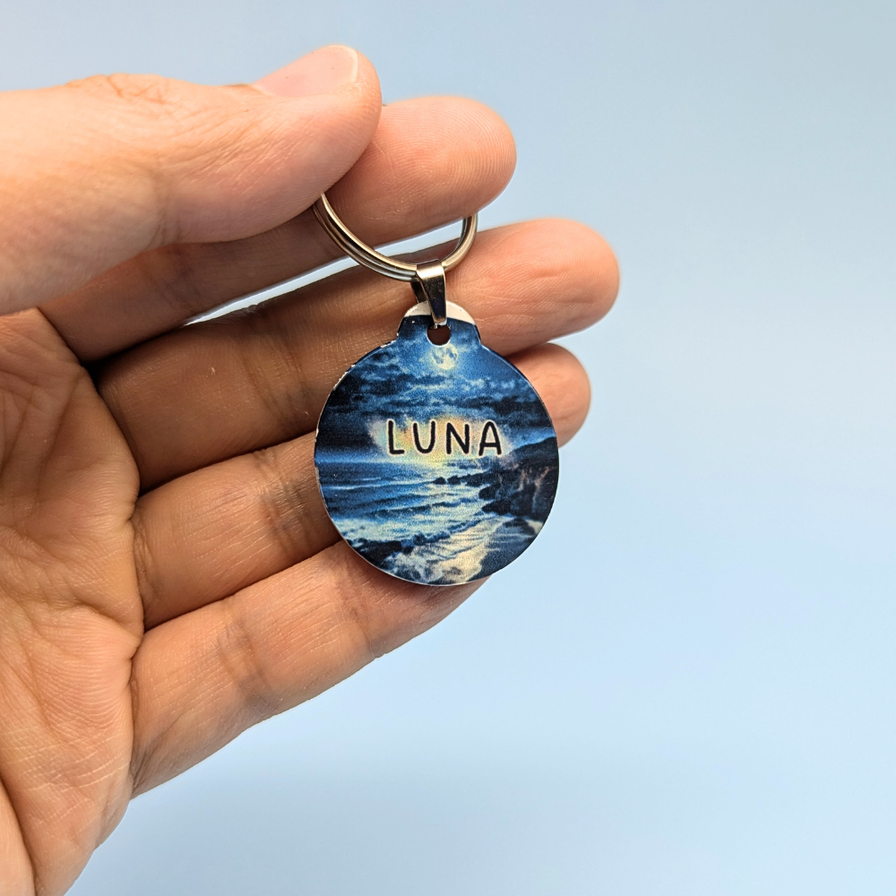 Round Aluminum Pet Tag with Summer Beach Designs for Dogs and Cats - 32mm
