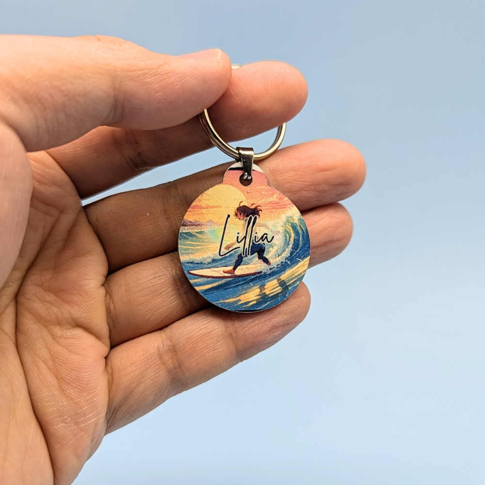Round Aluminum Pet Tag with Summer Beach Designs for Dogs and Cats - 32mm