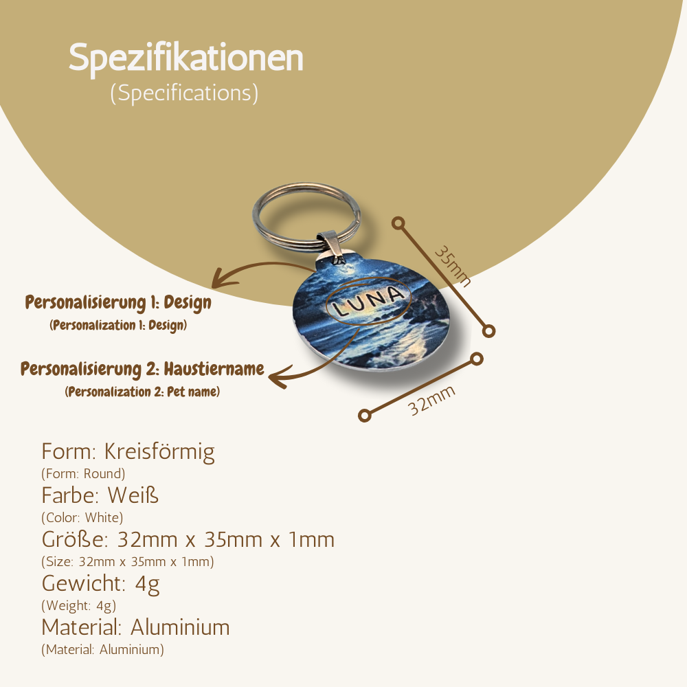 Round Aluminum Pet Tag with Summer Beach Designs for Dogs and Cats - 32mm