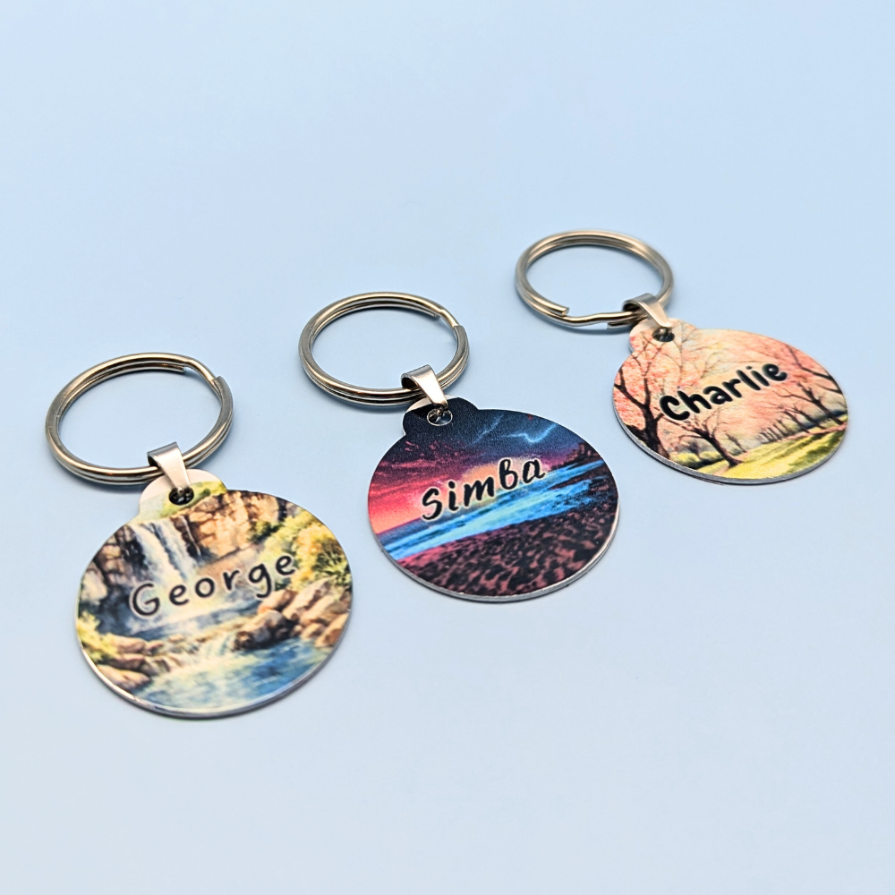 Round Aluminum Pet Tag with Scenic Landscape Designs for Dogs and Cats - 32mm