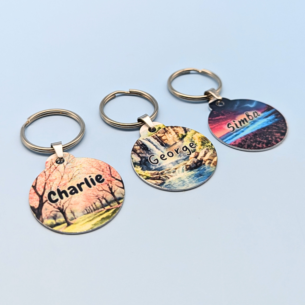 Round Aluminum Pet Tag with Scenic Landscape Designs for Dogs and Cats - 32mm