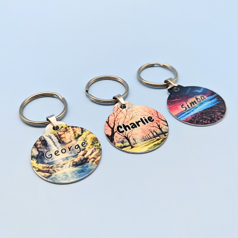 Round Aluminum Pet Tag with Scenic Landscape Designs for Dogs and Cats - 32mm