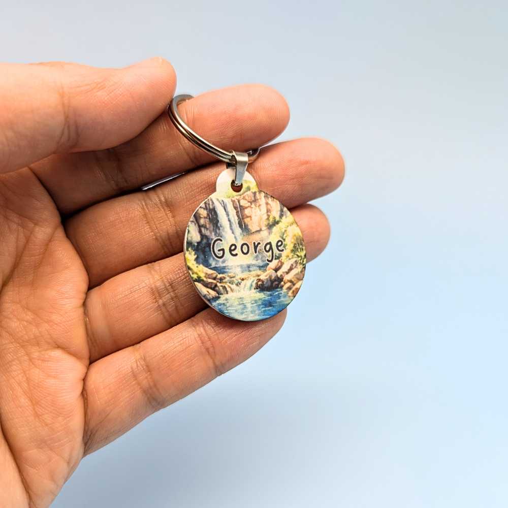 Round Aluminum Pet Tag with Scenic Landscape Designs for Dogs and Cats - 32mm