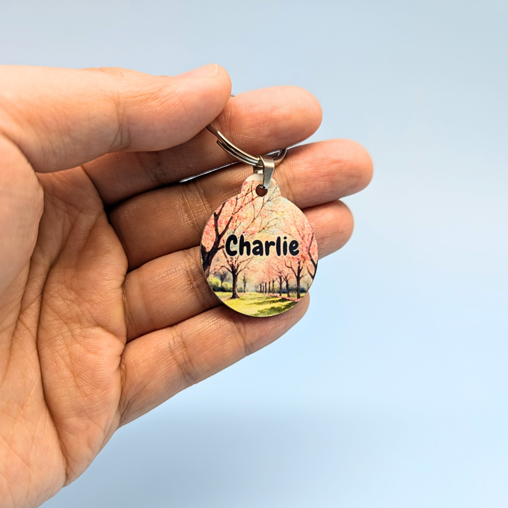 Round Aluminum Pet Tag with Scenic Landscape Designs for Dogs and Cats - 32mm