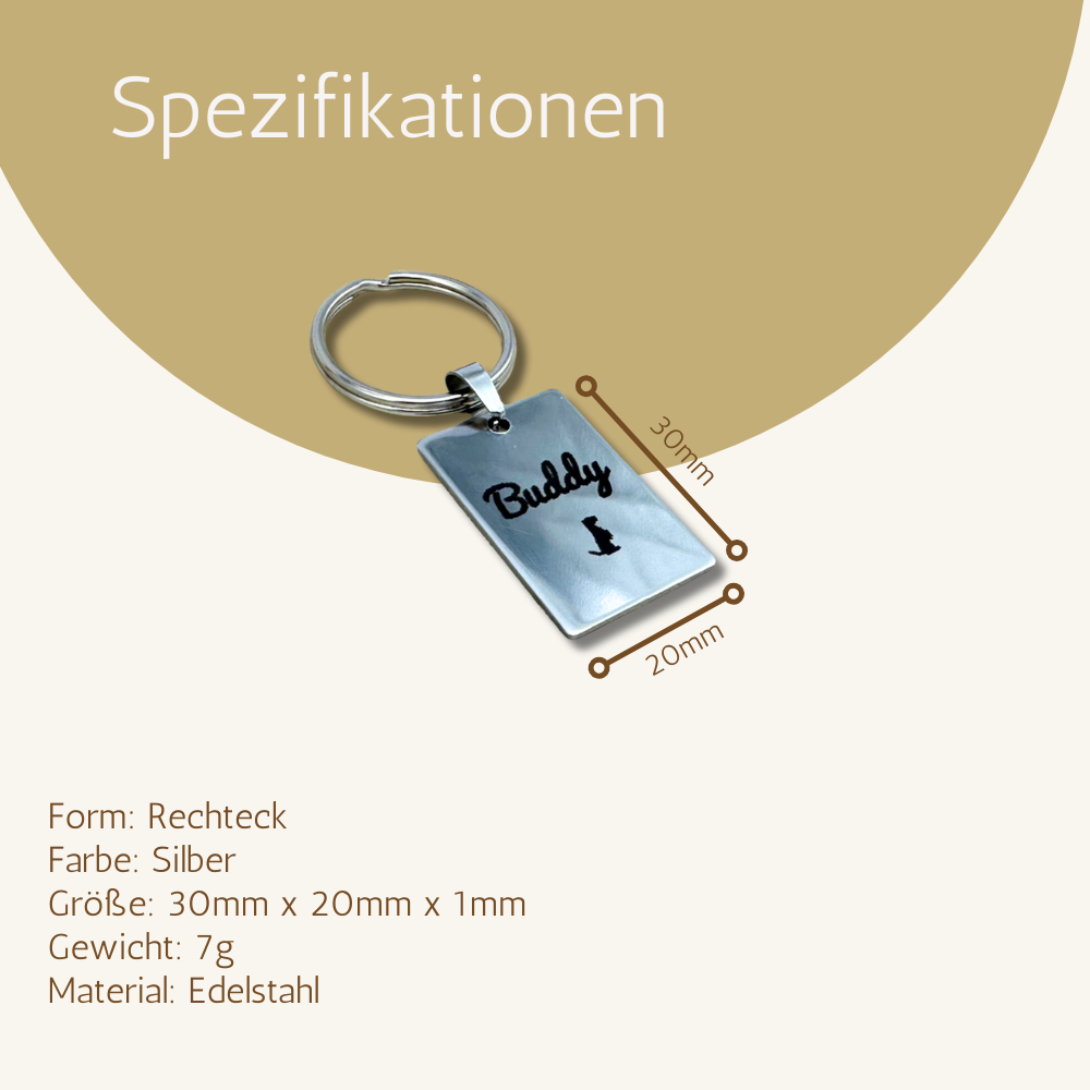 Rectangular Stainless Steel Pet Tag - Custom Engraved Name Tag for Dogs and Cats