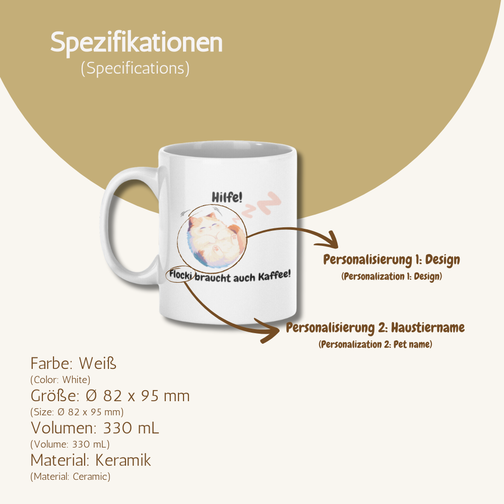 Personalized Ceramic Coffee Mug – Sleeping Pet Design (330mL / 11oz)