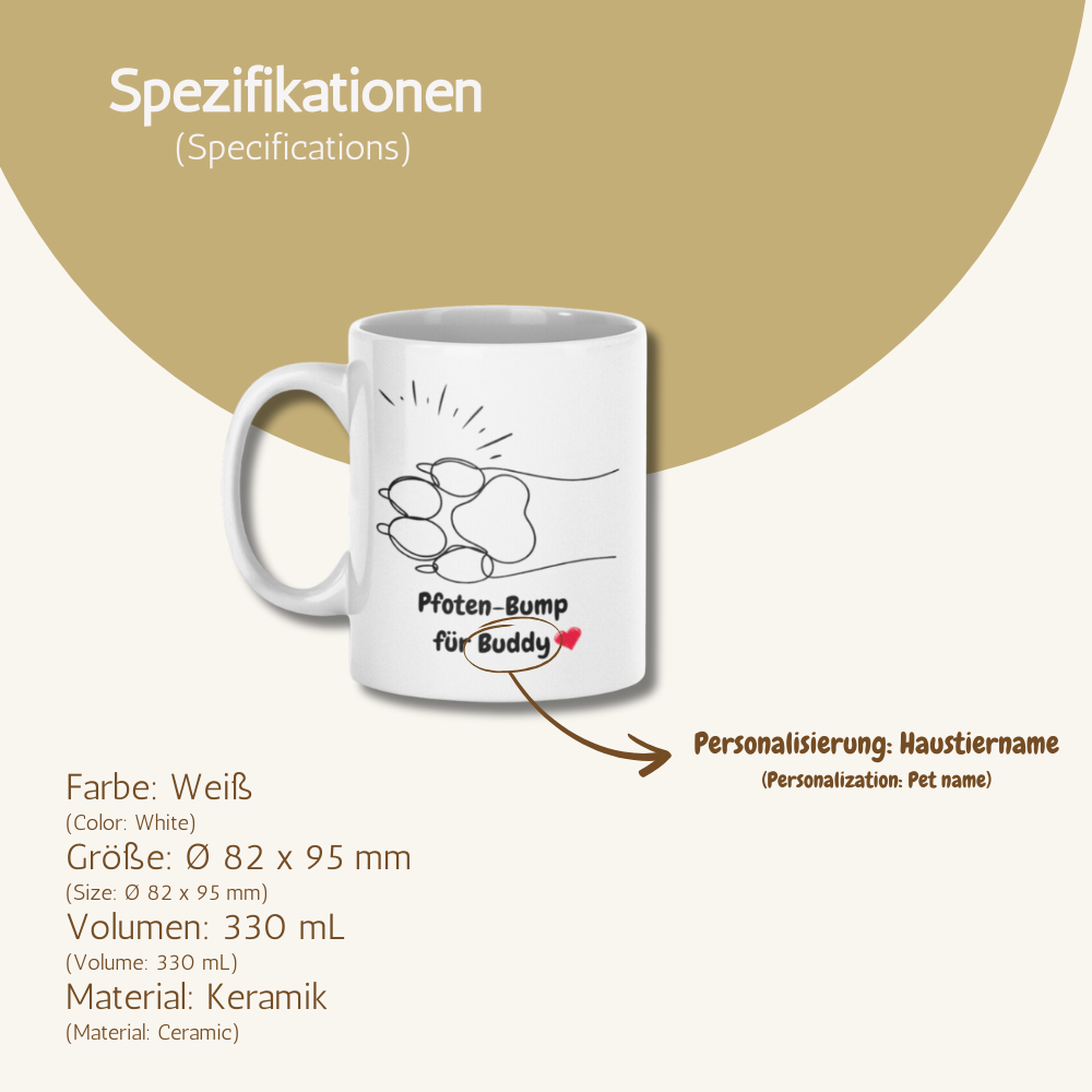 Personalized Ceramic Coffee Mug - Paw Bump Design (330mL / 11oz)