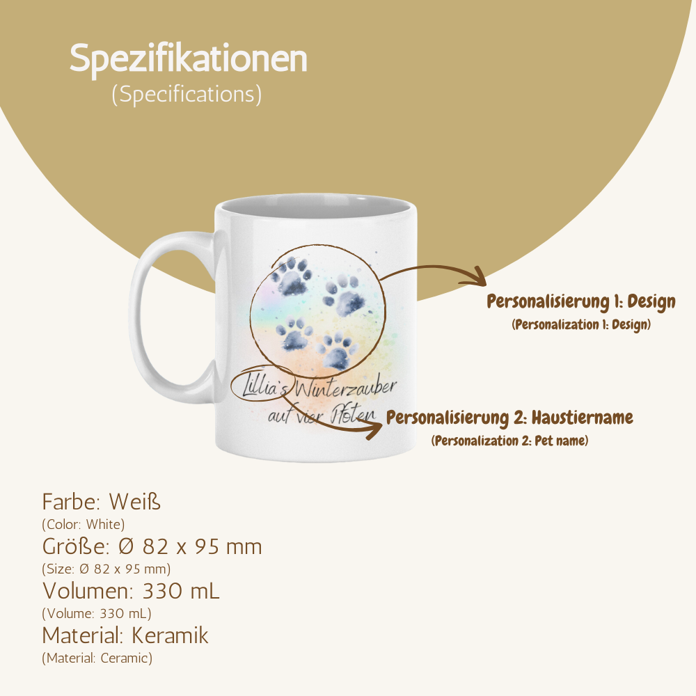 Personalized Ceramic Coffee Mug - Paw Prints (330mL / 11oz)