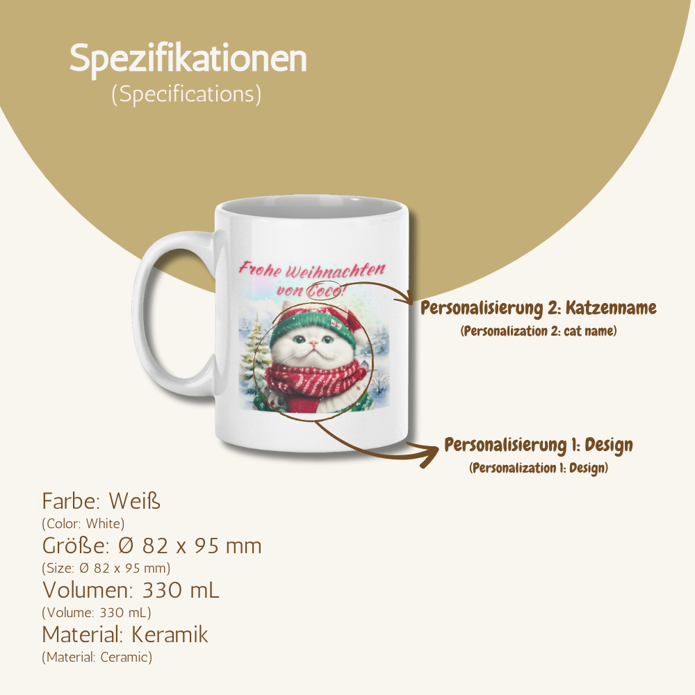 Personalized Ceramic Coffee Mug - Cat Design (330mL / 11oz)