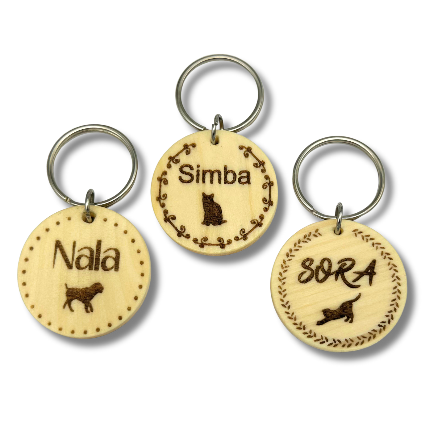 Round Wood Pet Tag with Engraving for Dogs and Cats - 35mm