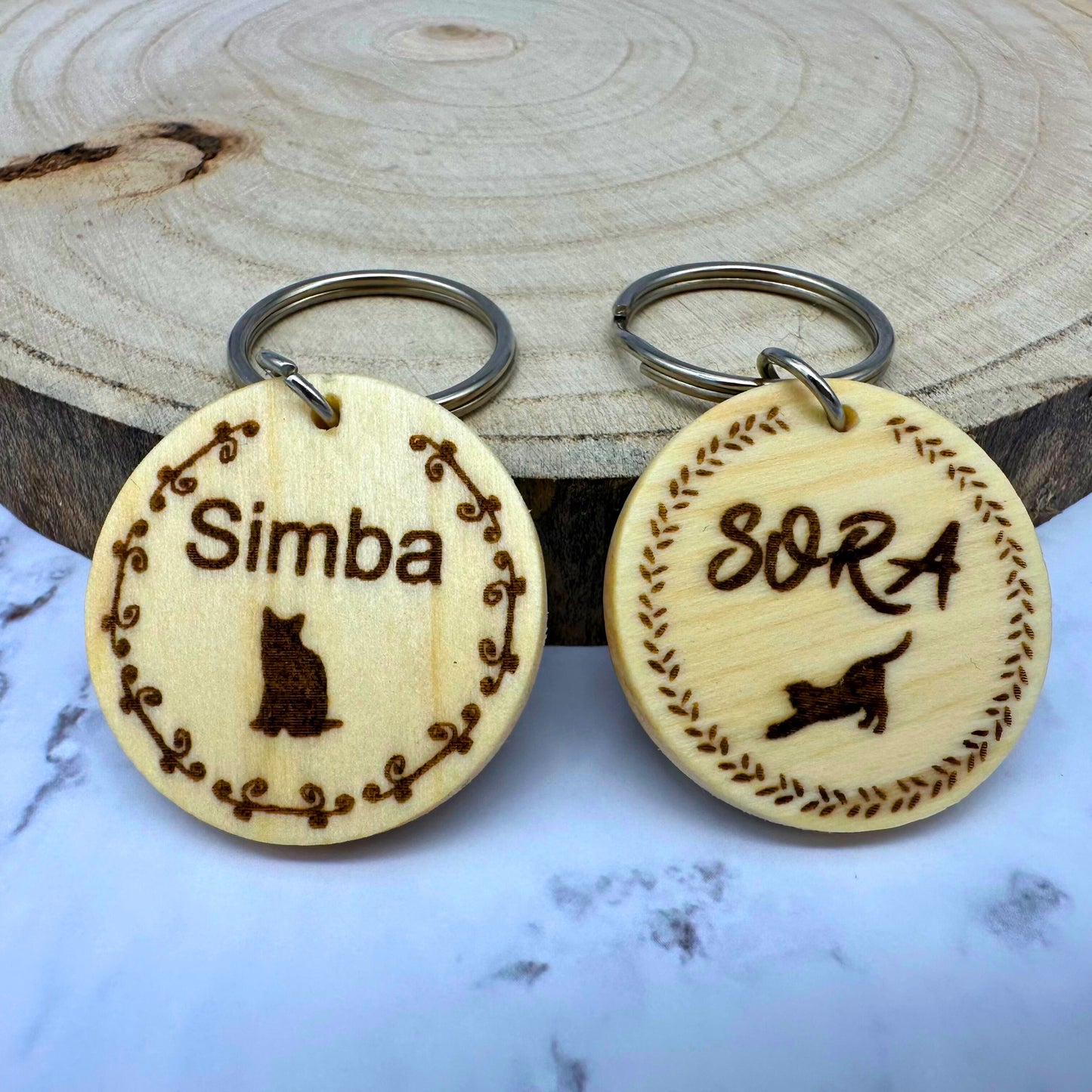 Round Wood Pet Tag with Engraving for Dogs and Cats - 35mm