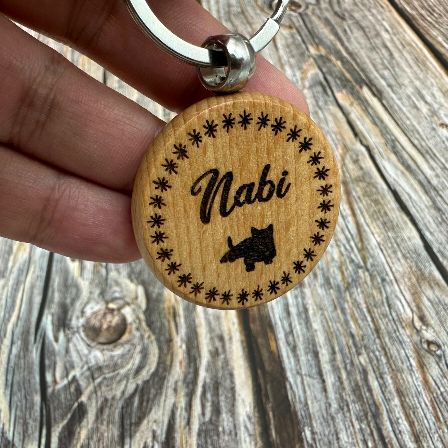 Round Wood Pet Tag with Engraving for Dogs and Cats - 40mm