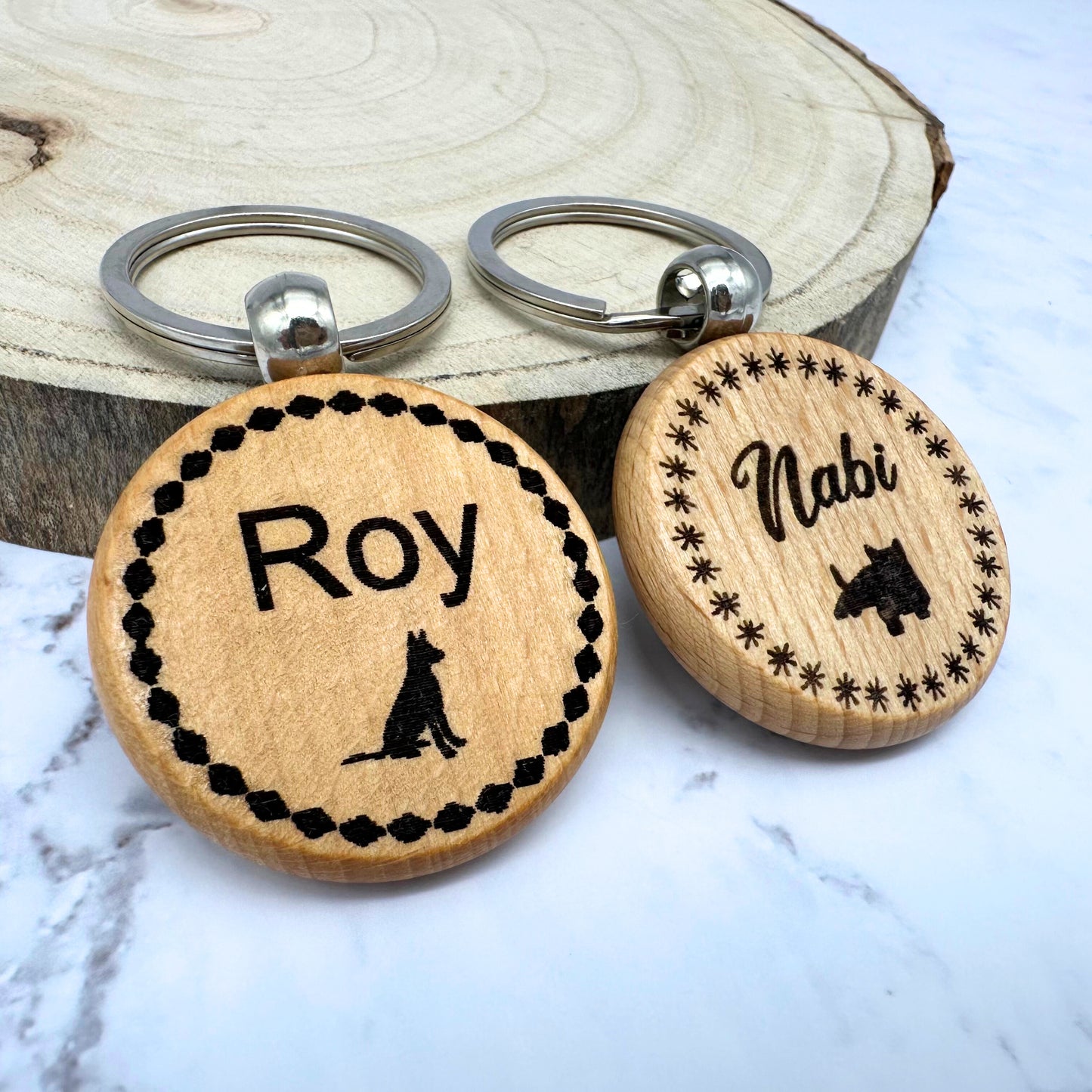 Round Wood Pet Tag with Engraving for Dogs and Cats - 40mm