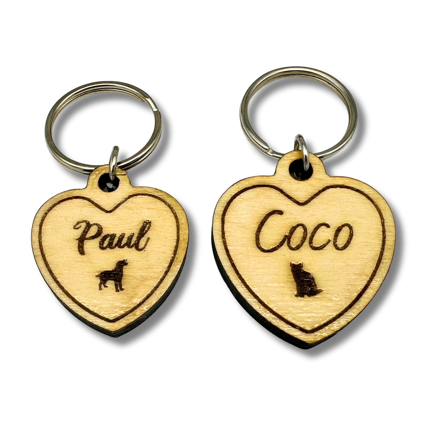 Heart-Shaped Wood Pet Tag with Engraving for Dogs and Cats