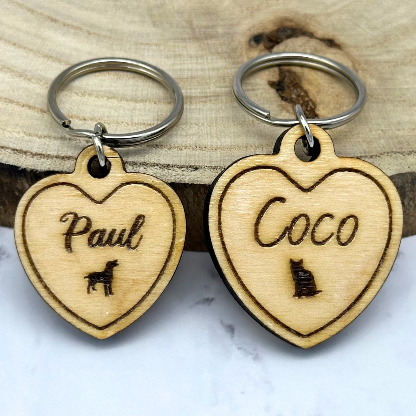 Heart-Shaped Wood Pet Tag with Engraving for Dogs and Cats