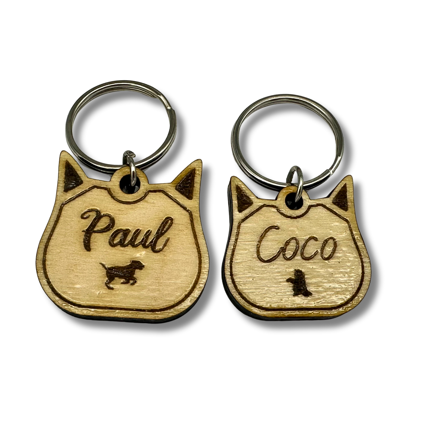 Cat Face Wood Pet Tag with Engraving for Dogs and Cats