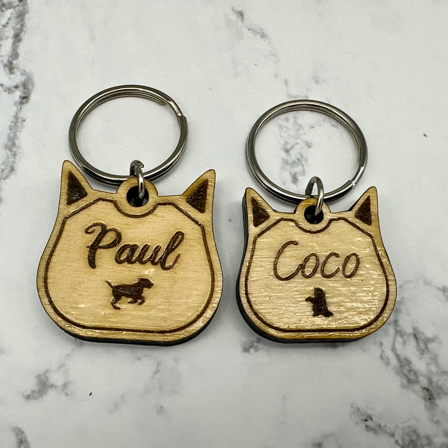 Cat Face Wood Pet Tag with Engraving for Dogs and Cats