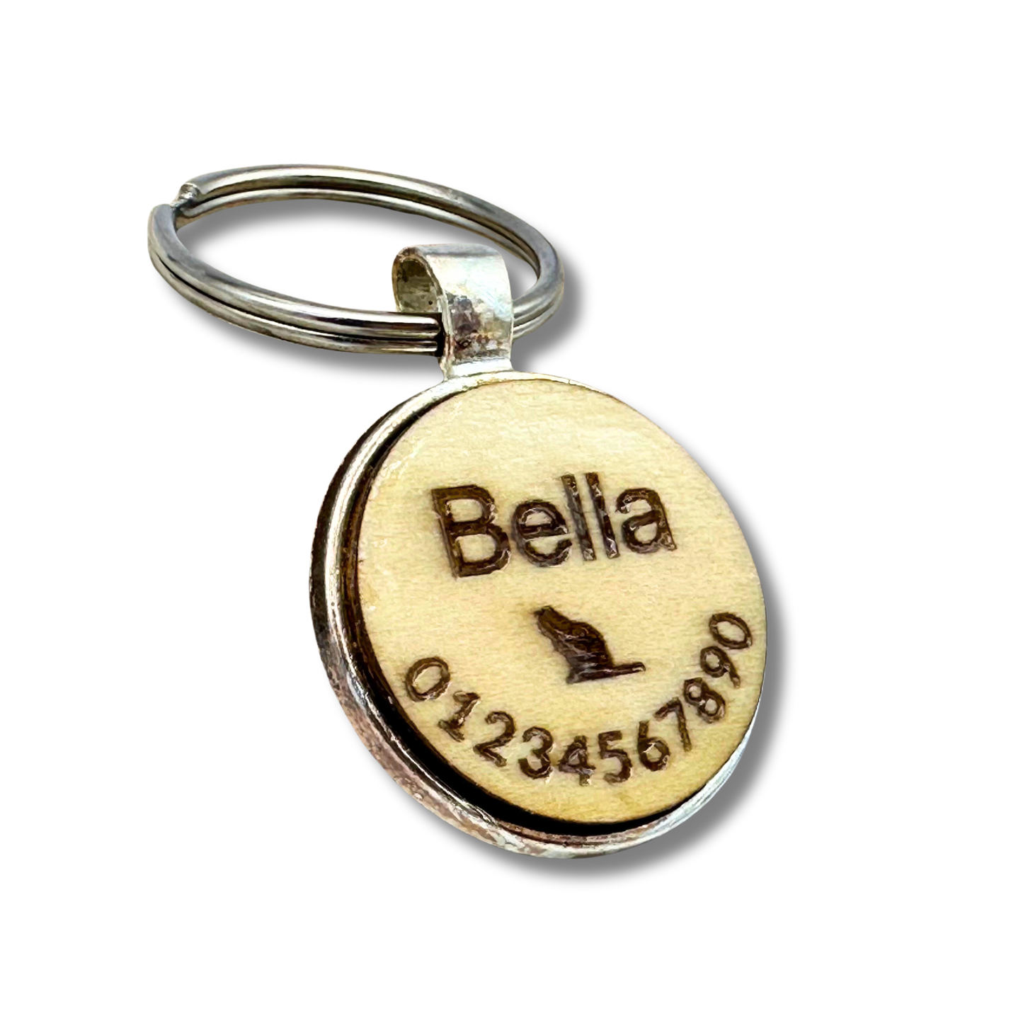 Round Wood Pet Tag with Metal Socket - Custom Engraved Name Tag for Dogs and Cats