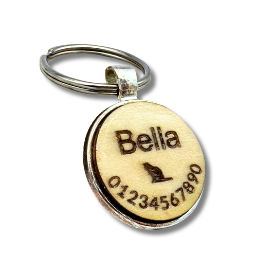 Round Wood Pet Tag with Metal Socket - Custom Engraved Name Tag for Dogs and Cats