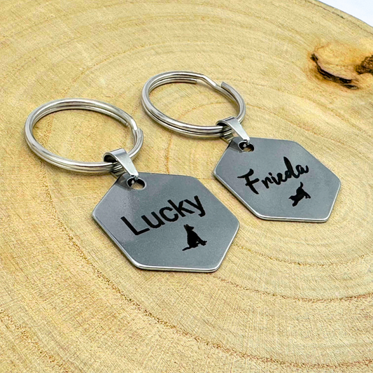 Hexagon Shaped Stainless Steel Pet Tags - Custom Engraved Name Tags for Dogs and Cats