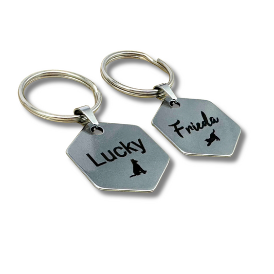 Hexagon Shaped Stainless Steel Pet Tags - Custom Engraved Name Tags for Dogs and Cats