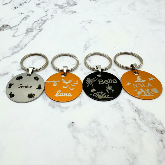 Halloween Round Stainless Steel and Aluminium Pet Tag with Engraving for Dogs - 30mm