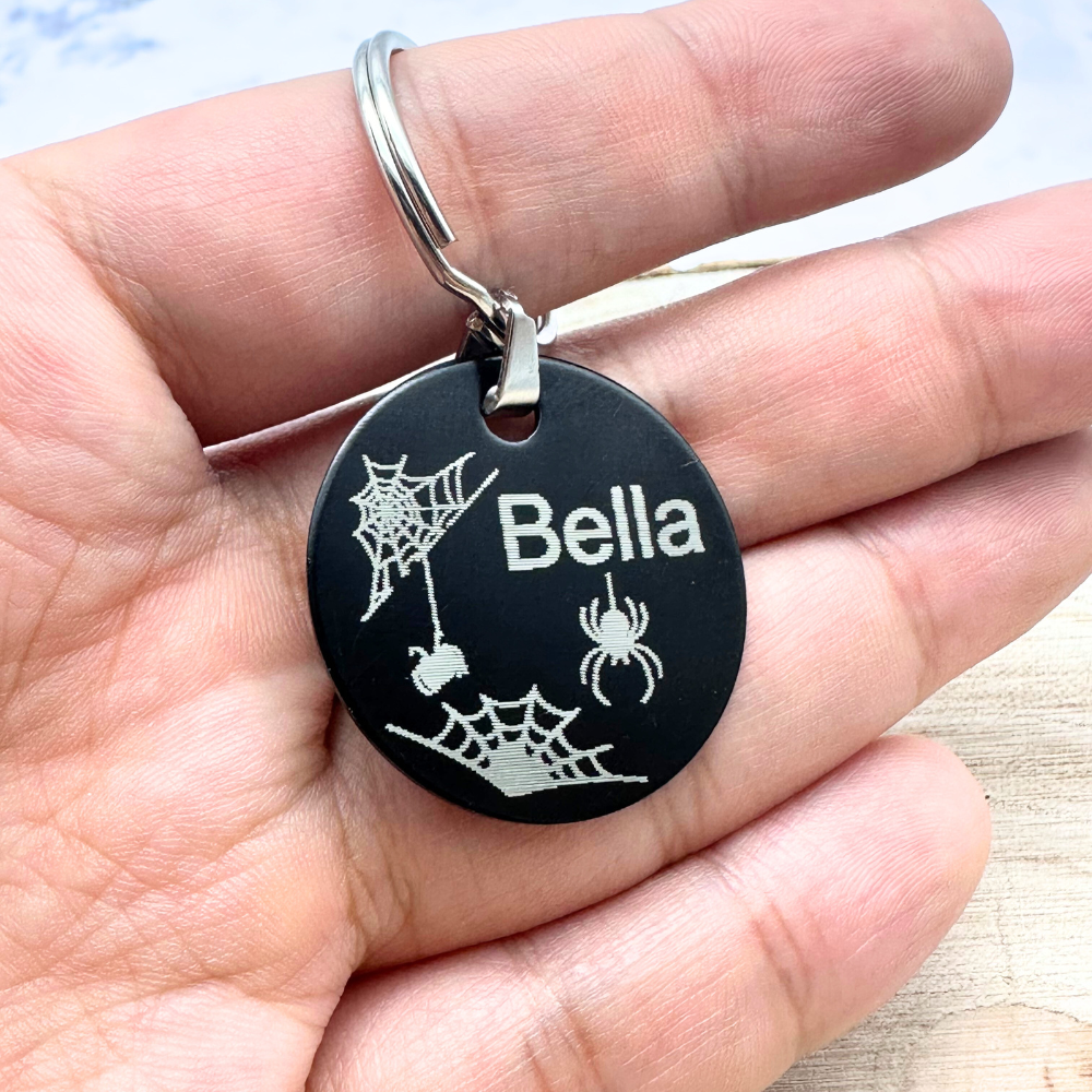 Halloween Round Stainless Steel and Aluminium Pet Tag with Engraving for Dogs - 30mm