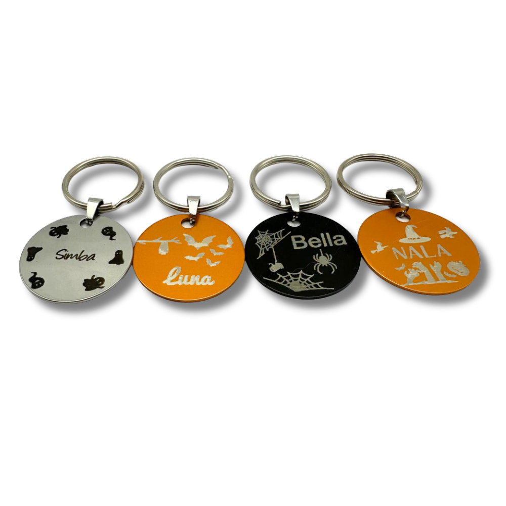 Halloween Round Stainless Steel and Aluminium Pet Tag with Engraving for Dogs - 30mm