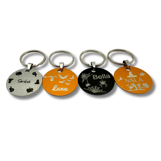 Halloween Round Stainless Steel and Aluminium Pet Tag with Engraving for Dogs - 30mm