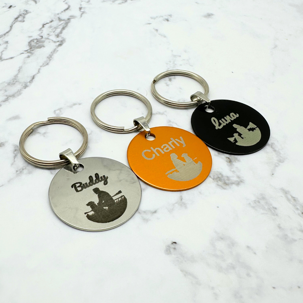 Round Stainless Steel and Aluminium Pet Tag with Engraving for Dogs - 30mm