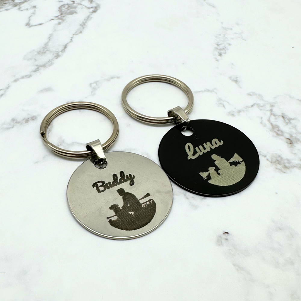 Round Stainless Steel and Aluminium Pet Tag with Engraving for Dogs - 30mm