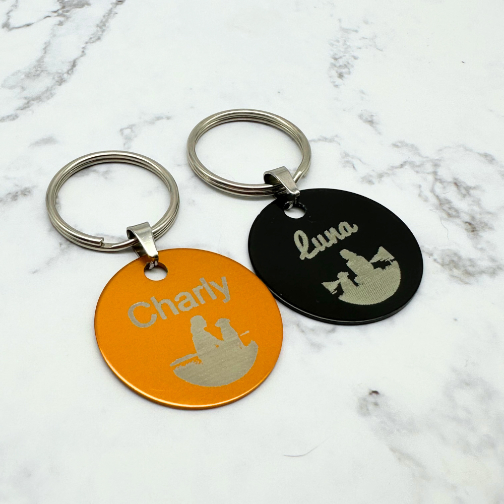 Round Stainless Steel and Aluminium Pet Tag with Engraving for Dogs - 30mm