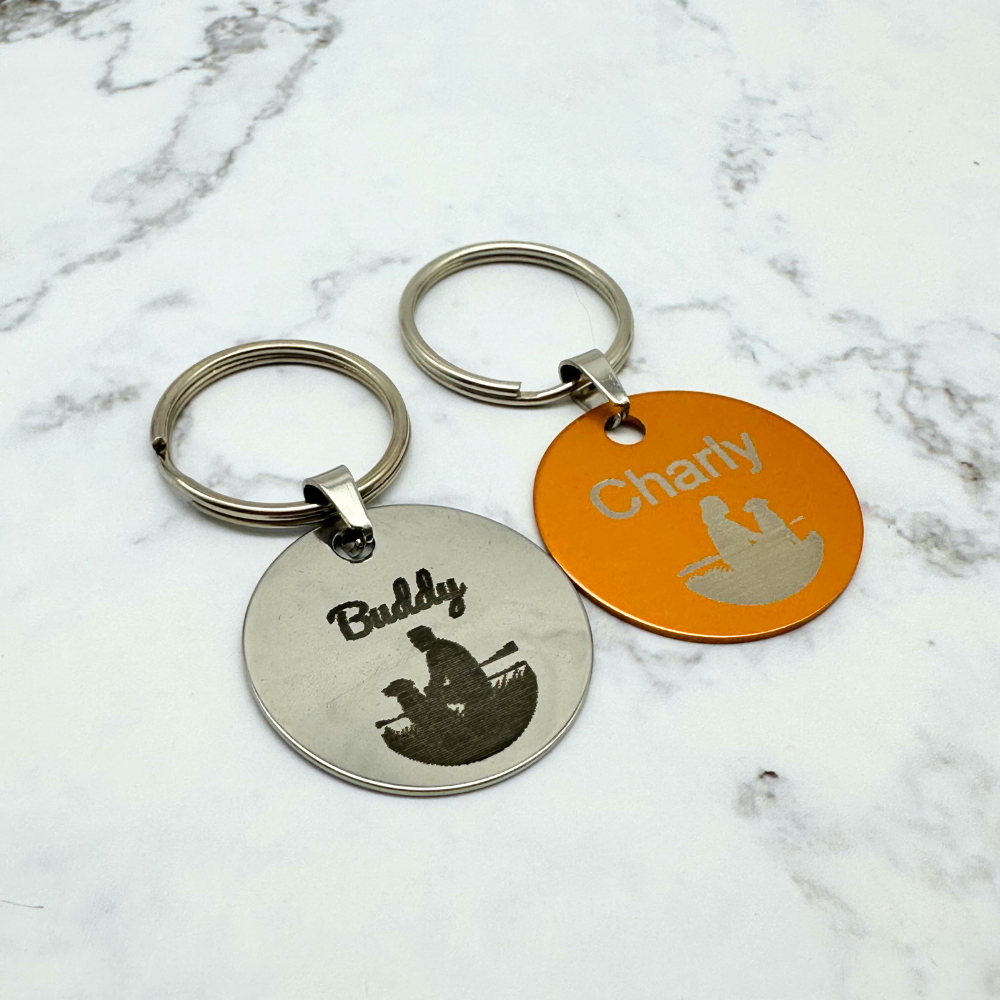 Round Stainless Steel and Aluminium Pet Tag with Engraving for Dogs - 30mm