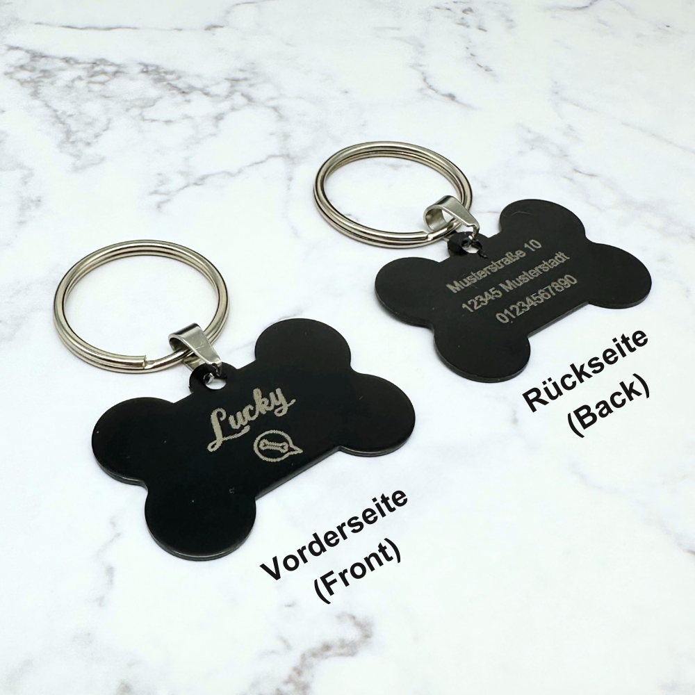 Bone-Shaped Black Aluminium Pet Tag with Engraving for Dogs and Cats 38mm