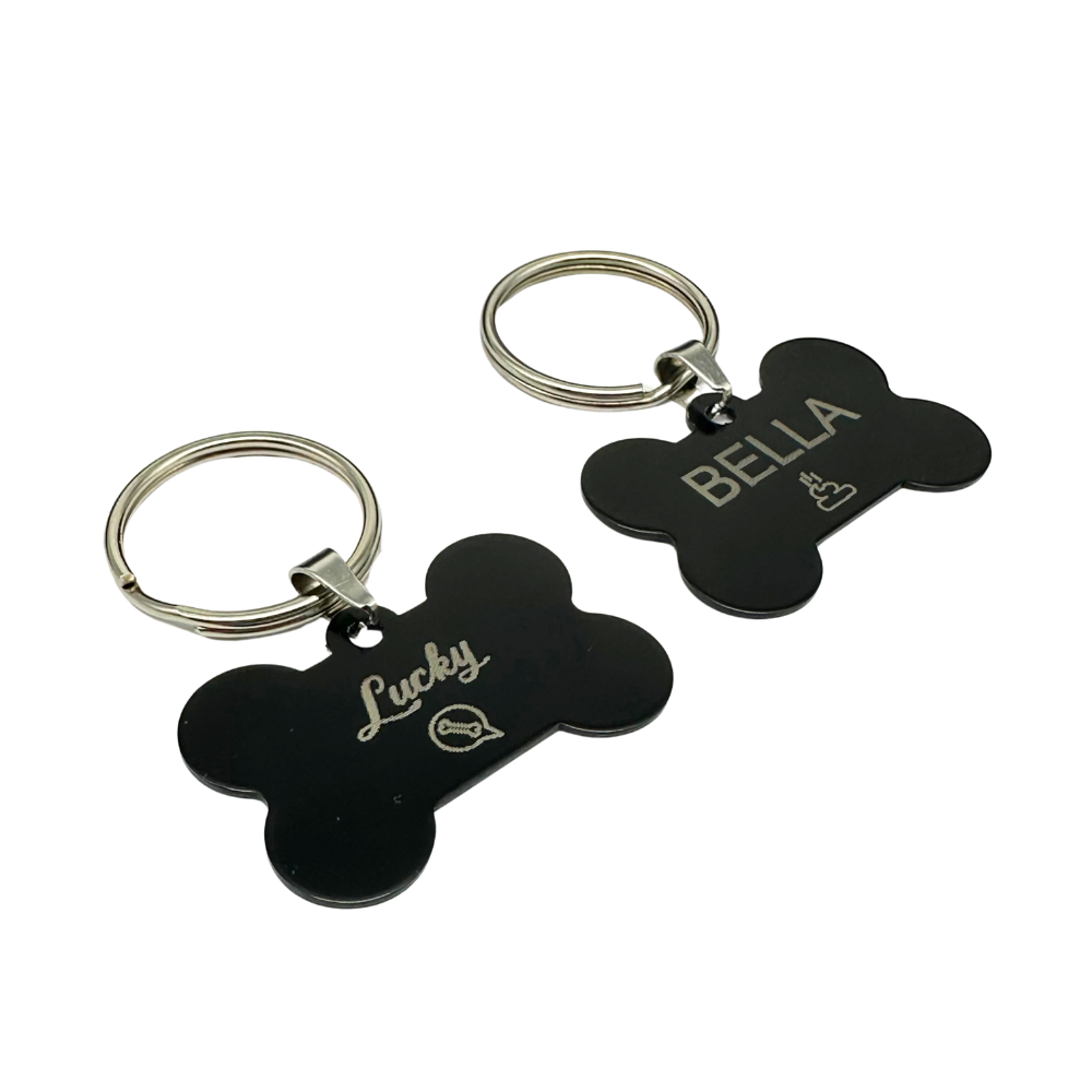 Bone-Shaped Black Aluminium Pet Tag with Engraving for Dogs and Cats 38mm