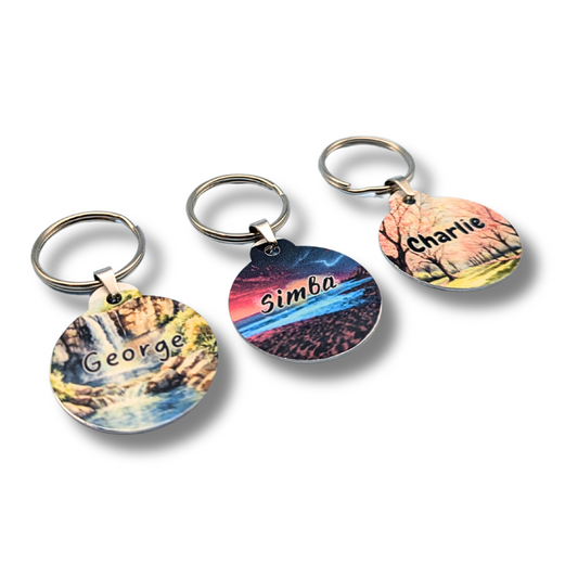 Round Aluminum Pet Tag with Scenic Landscape Designs for Dogs and Cats - 32mm