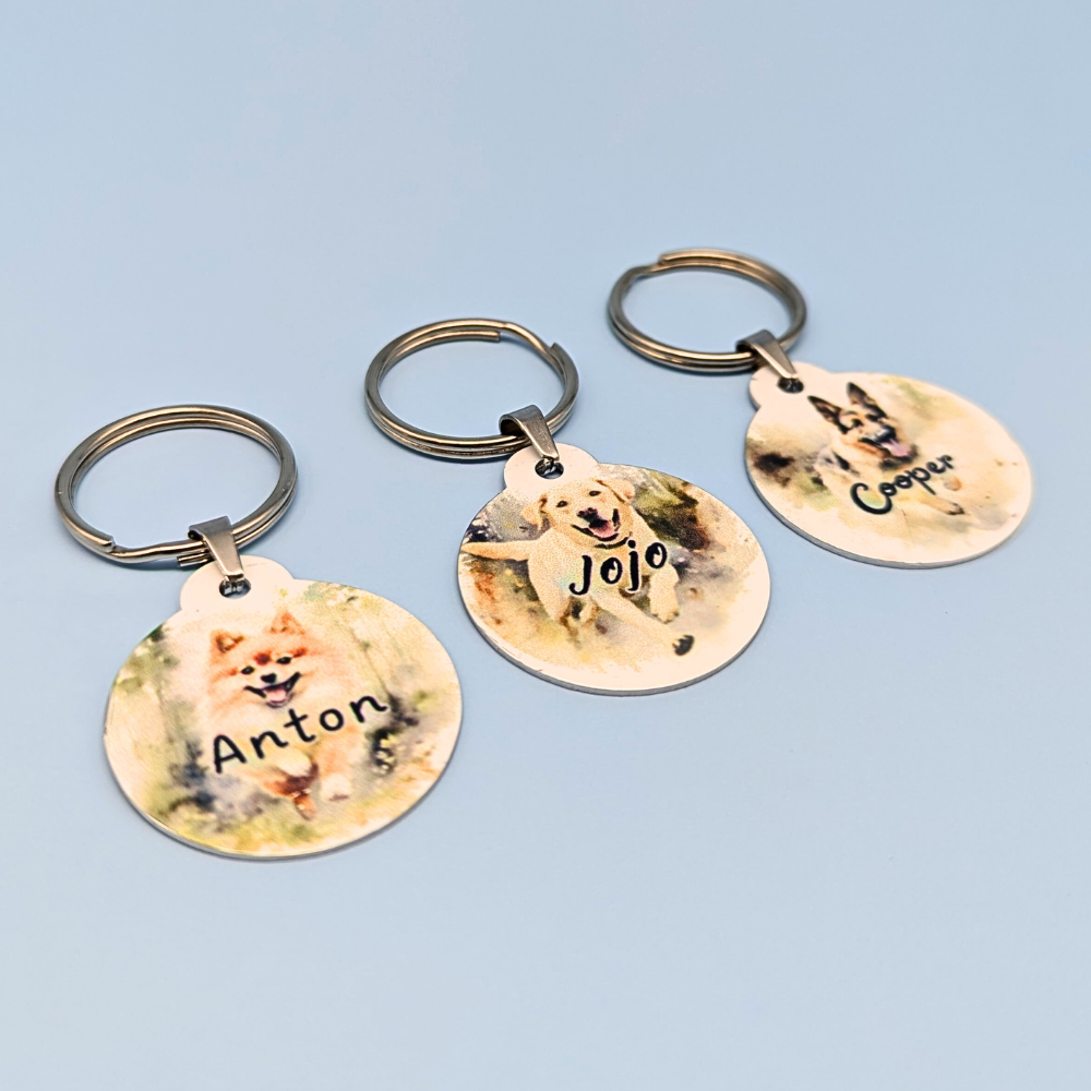 Round Aluminum Pet Tag with Dog Breed Designs for Dogs - 32mm