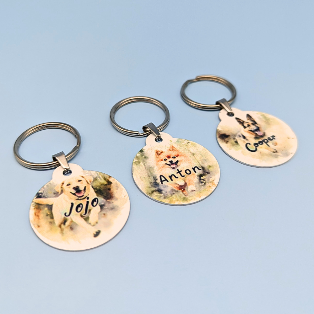 Round Aluminum Pet Tag with Dog Breed Designs for Dogs - 32mm