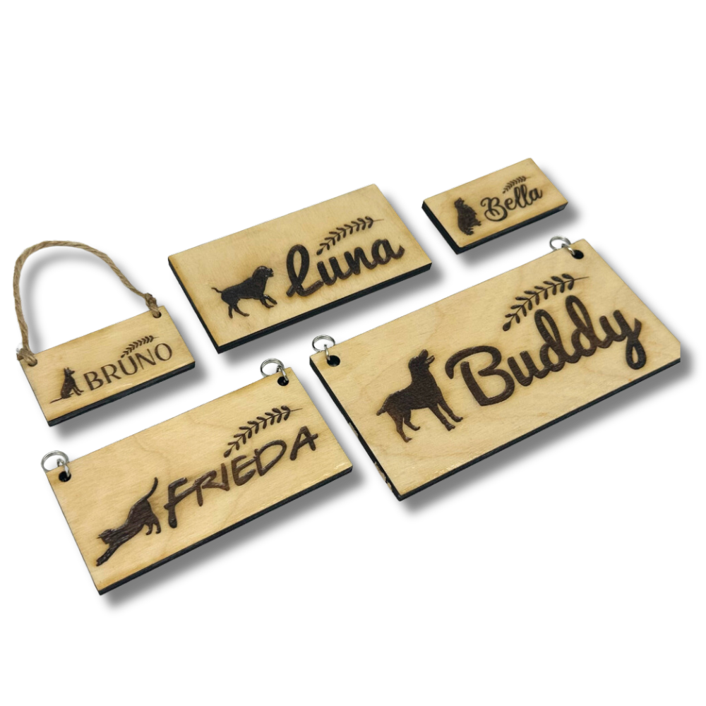 Wood Name Tag with Engraving for Dogs and Cats