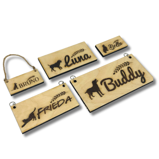 Wood Name Tag with Engraving for Dogs and Cats