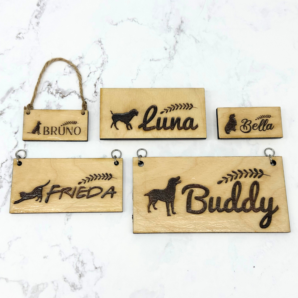 Wood Name Tag with Engraving for Dogs and Cats